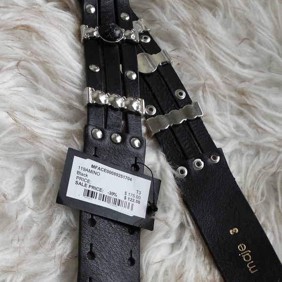 NWT Maje Amino Black Stud Leather Belt SZ 3 Large Decorative Crystal Adjustable - Picture 10 of 11